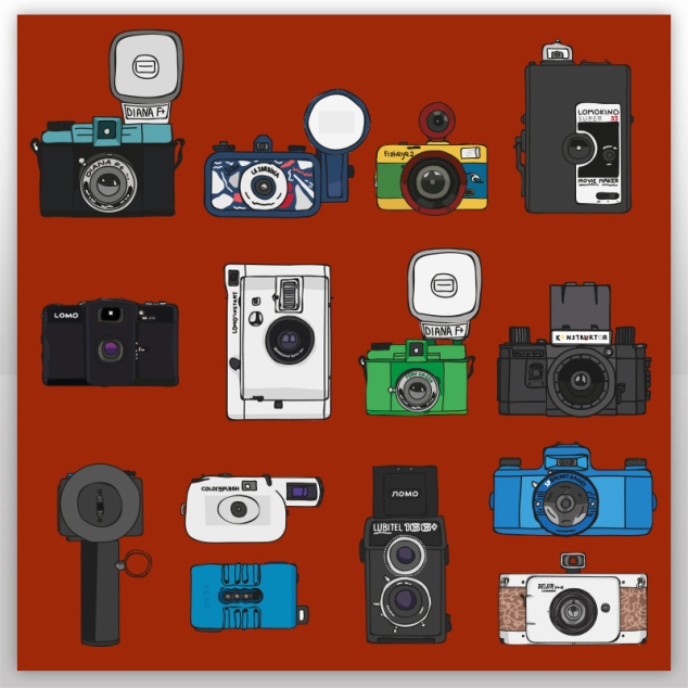 Ilustraciones de cámaras de fotografía lomo - lomography camera illustrations